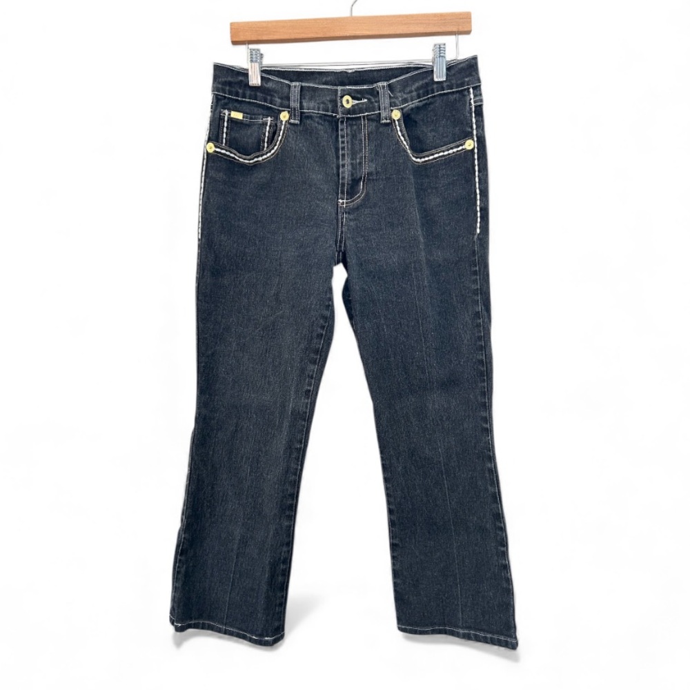 DG2 by Diane Gilman Dark Wash Straight Leg Jeans with Yellow Trim
